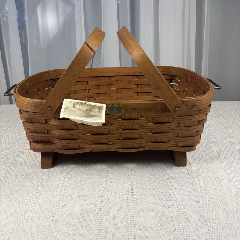 Peterboro Basket Co Large Footed Gathering Market Basket Swing Handles White Ash